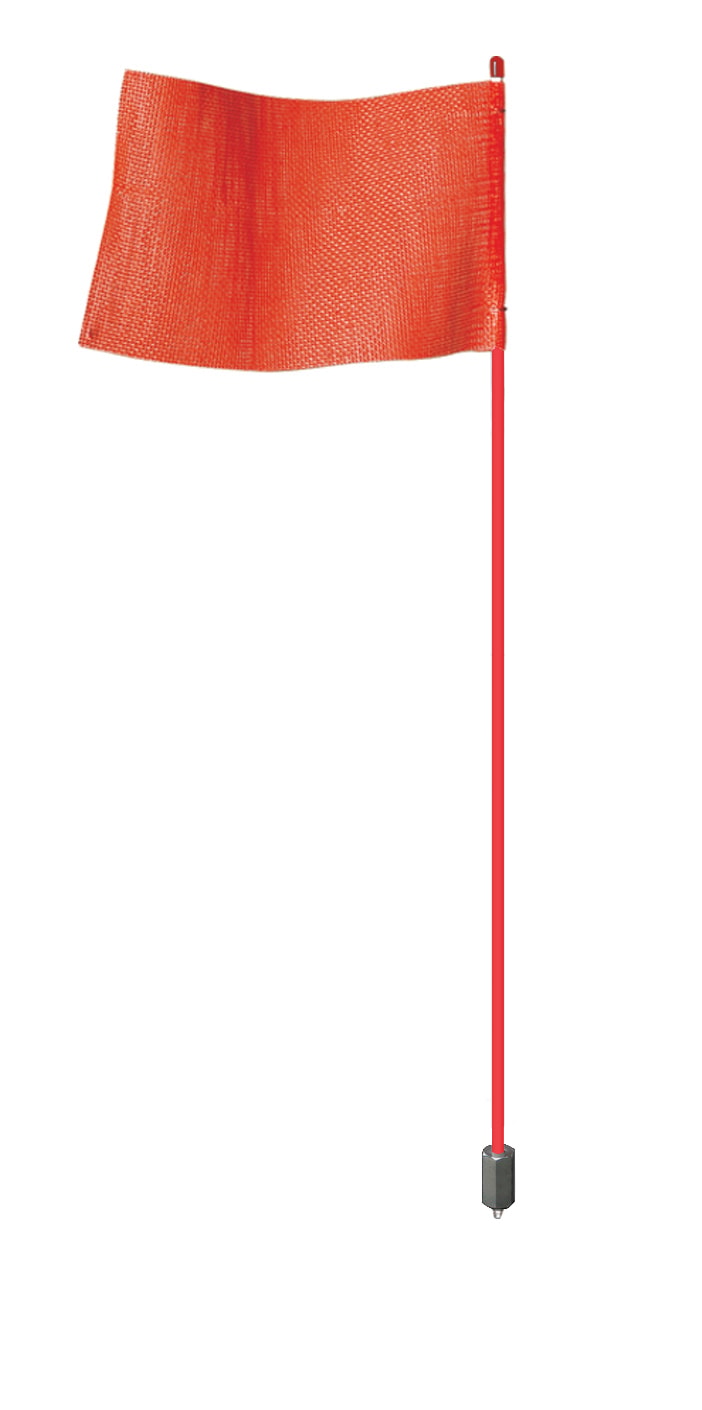 7' Light-Duty Warning Whip with Red Rod and Hex Base Mount, Orange Flag - FSRR7R-HB