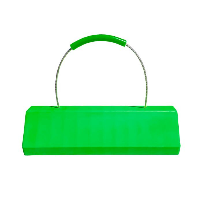 24" Single Hi Viz Commercial Aircraft Chock for Narrow and Wide Body Aircraft with Rubber Pad, Cable Handle and Urethane Grip, Green - CAC24-RP